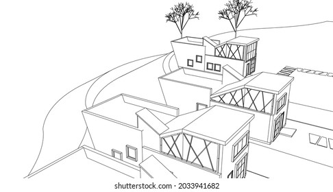 renderización modular casa 3d de arquitectura moderna