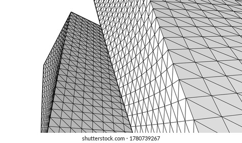 Modern architecture sketch 3d illustration