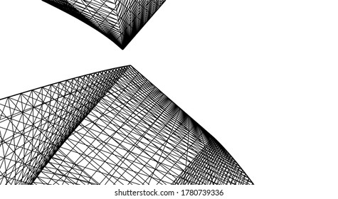 Modern architecture sketch 3d illustration