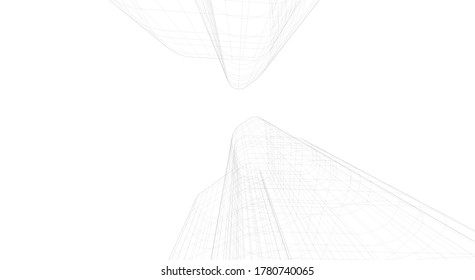 Modern architecture sketch 3d illustration