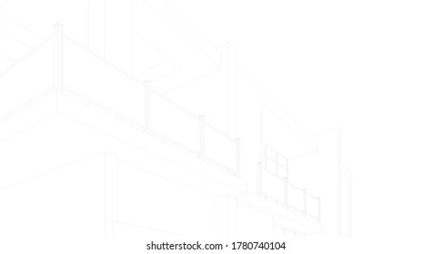 Modern architecture sketch 3d illustration
