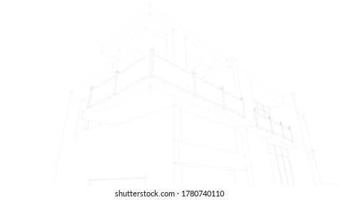Modern architecture sketch 3d illustration
