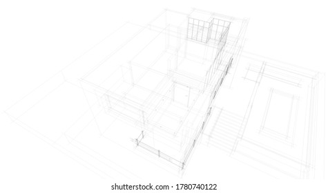 Modern architecture sketch 3d illustration