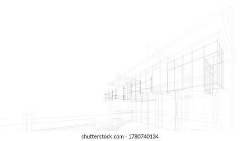 Modern architecture sketch 3d illustration