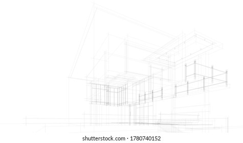 Modern architecture sketch 3d illustration