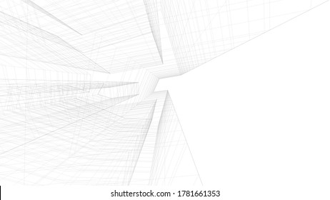 Modern architecture sketch 3d illustration