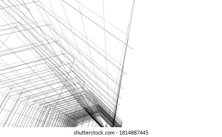 Modern architecture sketch 3d illustration