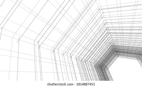 Modern architecture sketch 3d illustration
