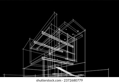 Modern architecture sketch vector 3d drawing
