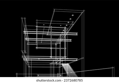 Modern architecture sketch vector 3d drawing