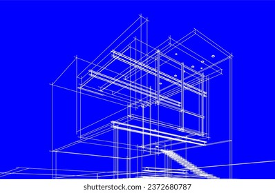 Modern architecture sketch vector 3d drawing
