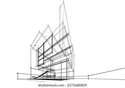 Modern architecture sketch vector 3d drawing