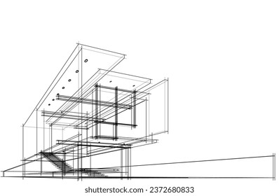 Moderne Architekturskizze, Vektorgrafik 3D-Zeichnung