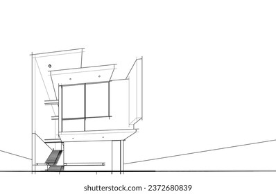 Modern architecture sketch vector 3d drawing