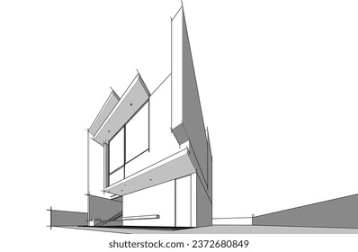 Modern architecture sketch vector 3d drawing