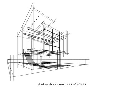 Modern architecture sketch vector 3d drawing