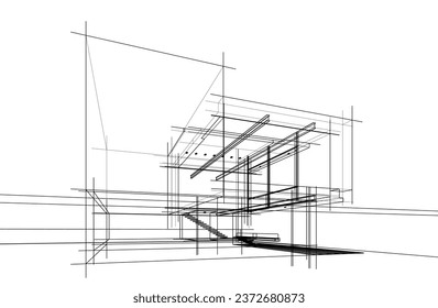 Modern architecture sketch vector 3d drawing