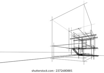 Modern architecture sketch vector 3d drawing