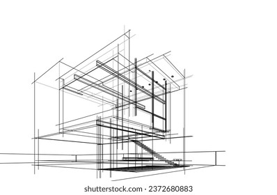 Modern architecture sketch vector 3d drawing