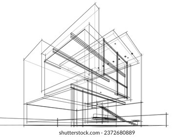 Moderne Architekturskizze, Vektorgrafik 3D-Zeichnung