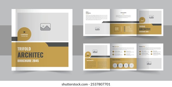 Modern architecture square trifold brochure template design or Construction, renovation, corporate square tri fold brochure template layout. Architecture square trifold brochure template design