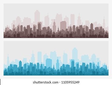 Modern architecture. Urban landscape. Horizontal banner with megapolis panorama. Vector illustration.