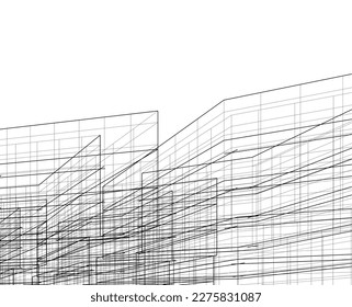 Dibujo 3d del vector de arquitectura moderna 