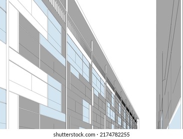Ilustración vectorial 3d de arquitectura moderna