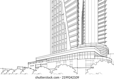 Ilustración vectorial 3d de arquitectura moderna