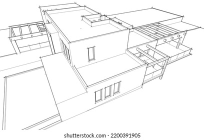 Ilustración vectorial 3d de arquitectura moderna