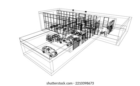 Ilustración vectorial 3d de arquitectura moderna