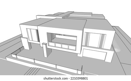 Ilustración vectorial 3d de arquitectura moderna