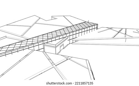 Ilustración vectorial 3d de arquitectura moderna