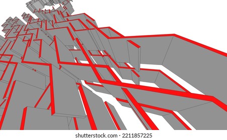 Ilustración vectorial 3d de arquitectura moderna