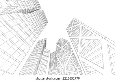 Ilustración vectorial 3d de arquitectura moderna