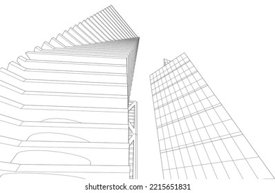 Ilustración vectorial 3d de arquitectura moderna