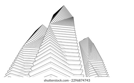 Ilustración vectorial 3d de arquitectura moderna