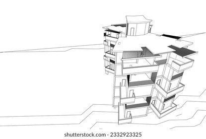 Ilustración vectorial 3d de arquitectura moderna