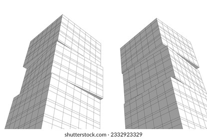 Ilustración vectorial 3d de arquitectura moderna