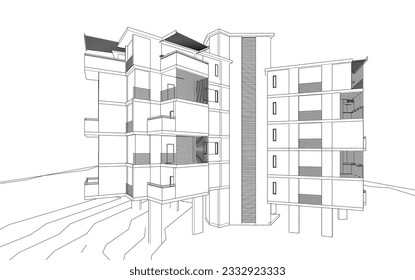 Ilustración vectorial 3d de arquitectura moderna