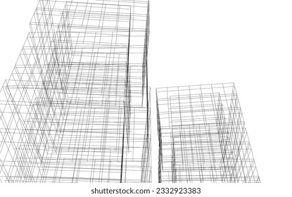 Ilustración vectorial 3d de arquitectura moderna