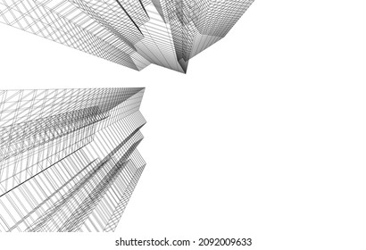 Modern architecture vector drawing 3d illustration