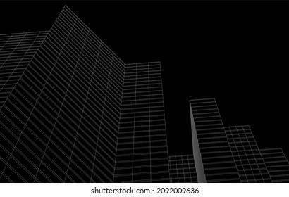 Dibujo vectorial de arquitectura moderna 3d ilustración