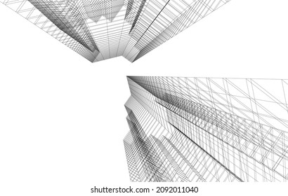 Modern architecture vector drawing 3d illustration