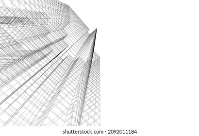 Dibujo vectorial de arquitectura moderna 3d ilustración