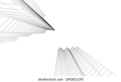 Modern architecture vector drawing 3d illustration