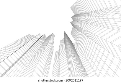 Modern architecture vector drawing 3d illustration