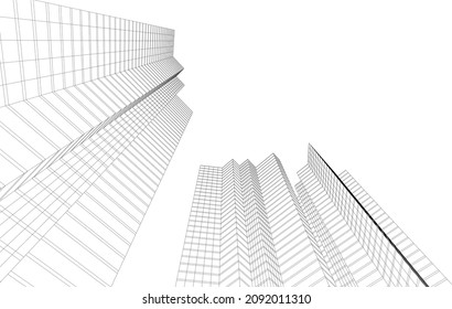 Dibujo vectorial de arquitectura moderna 3d ilustración