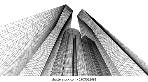 Modern architecture wireframe, Abstract architectural background, 3D Illustration