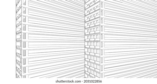Estructura alambrada de arquitectura moderna, Antecedentes arquitectónicos abstractos, Ilustración 3D